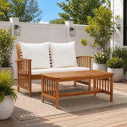 Garden Lounge Set 2 Piece Outdoor Furniture Bench Coffee Table Cushions White
