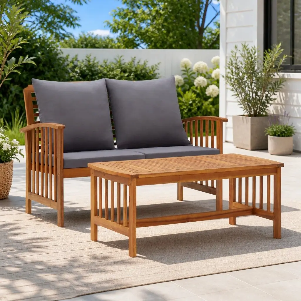 Garden Lounge Set 2 Piece Outdoor Furniture with Cushions Acacia Wood Patio