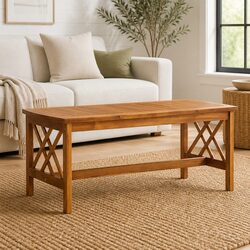 Compact Acacia Wood Coffee Table with Slatted Design