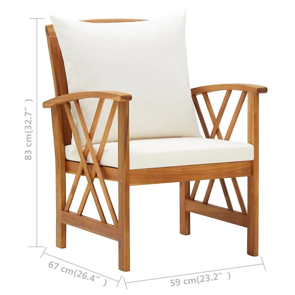 Outdoor Garden Chairs White 2 Piece Solid Wood with Cushions