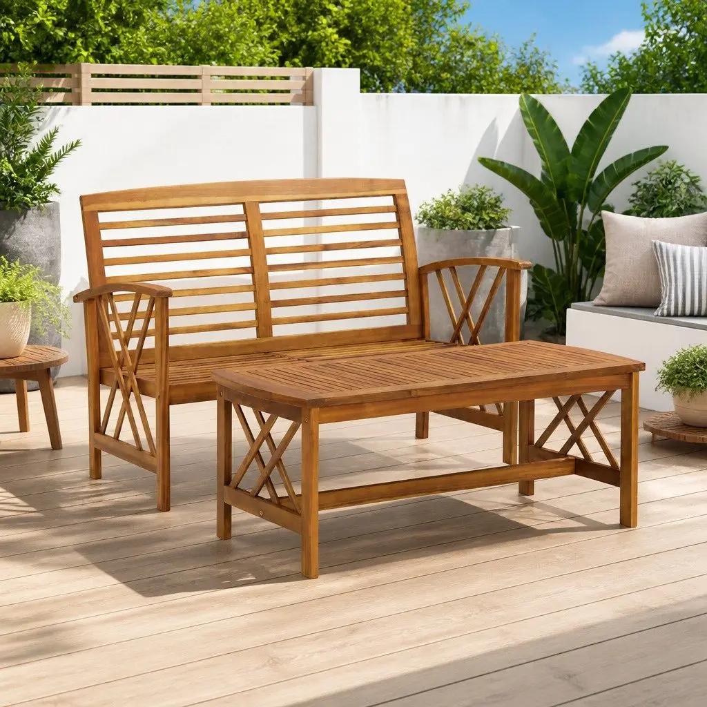 Garden Lounge Set with Bench and Coffee Table