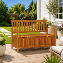 Outdoor Storage Bench 120cm Garden Seating Backrest Armrests Wooden Seat Box