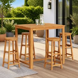 Brown Outdoor Bar Stools - 4-Piece Acacia Wood Set