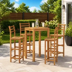 Solid Acacia Wood Bar Stools Set of 4 — Compact and Strong