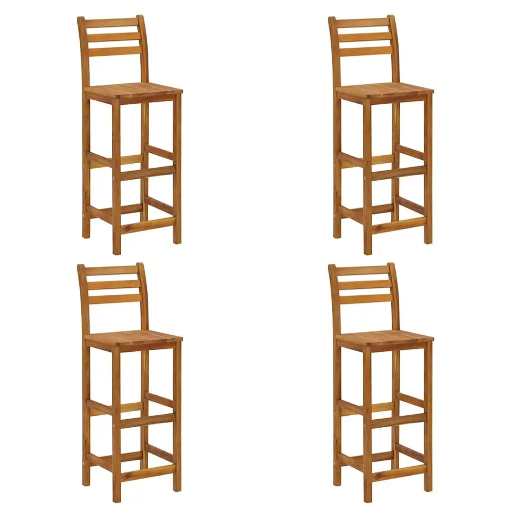 Solid Acacia Wood Bar Stools Brown 4 Piece Sturdy Construction Indoor Outdoor Seating