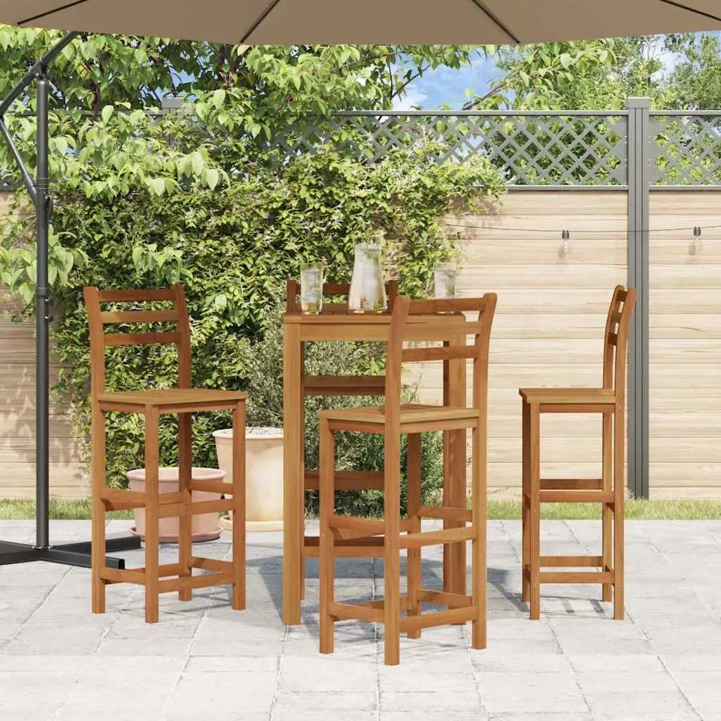 Solid Acacia Wood Bar Stools Brown 4 Piece Sturdy Construction Indoor Outdoor Seating