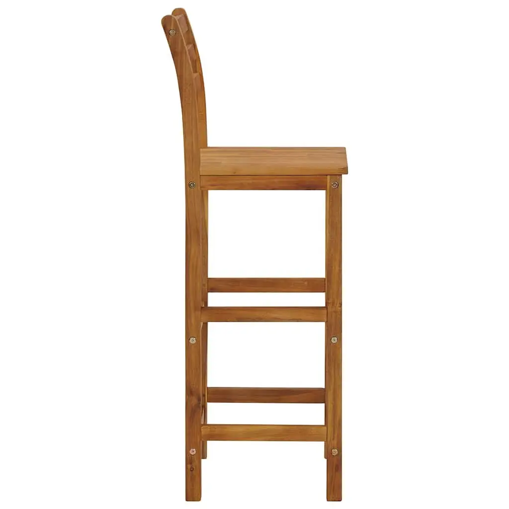 Solid Acacia Wood Bar Stools Brown 4 Piece Sturdy Construction Indoor Outdoor Seating