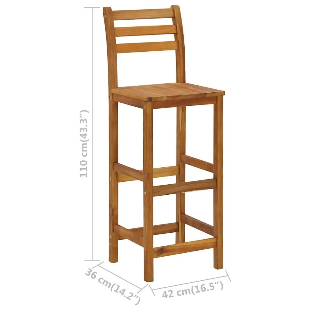 Solid Acacia Wood Bar Stools Brown 4 Piece Sturdy Construction Indoor Outdoor Seating