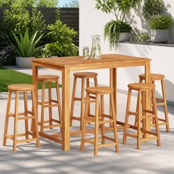 Bar Stools 6 pcs Solid Acacia Wood Brown Outdoor Garden Seating Footrest Chairs