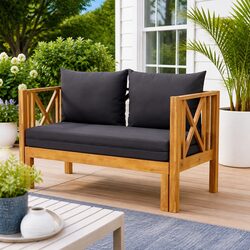 Garden Bench 2-Seater Outdoor Wooden Seating with Cushions 122cm Daybed