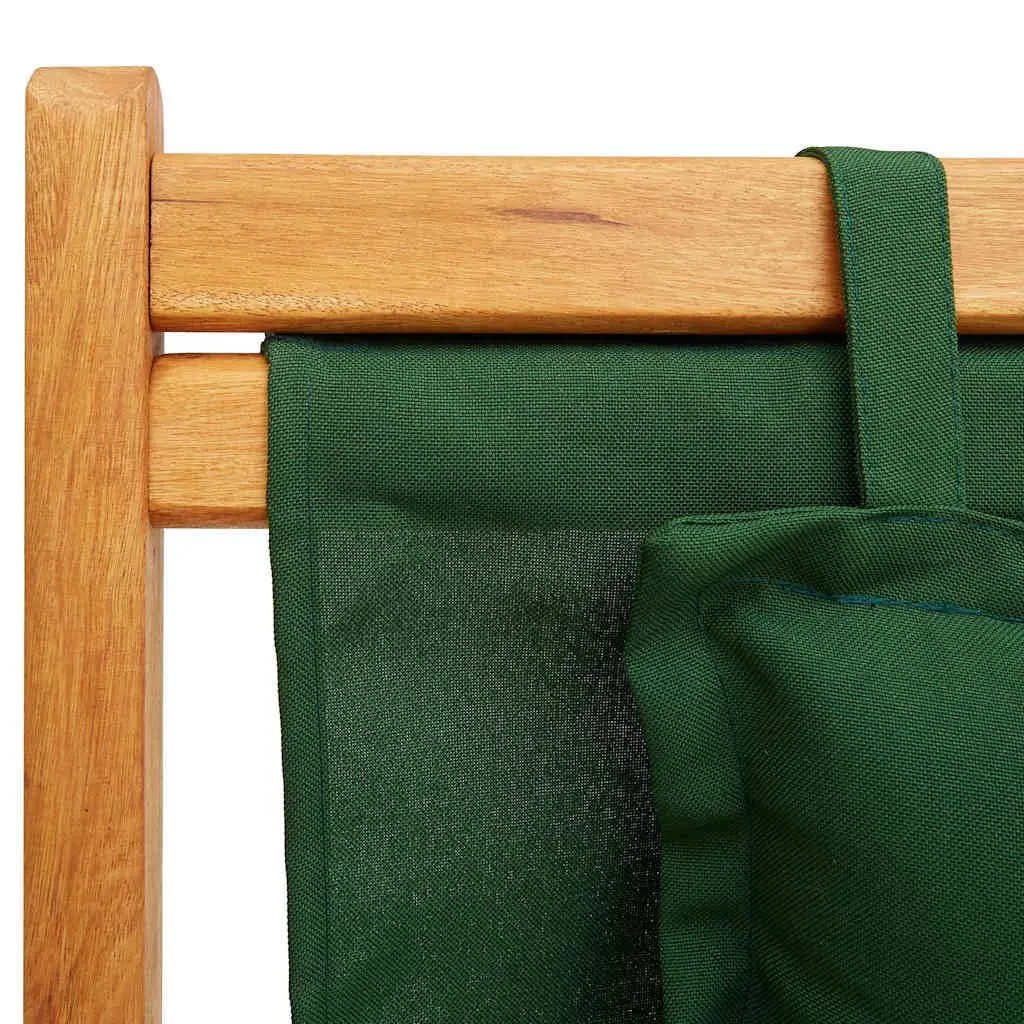 Folding Beach Chair Green Portable Lightweight Wooden Frame Fabric Seat 3 Reclining Positions