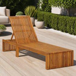Sun Lounger Solid Acacia Wood Adjustable Backrest Garden Patio Outdoor Sunbed