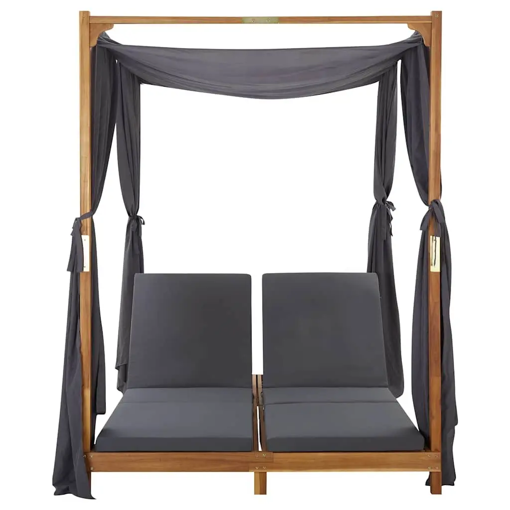 Double Sun Lounger Outdoor Garden Patio Furniture Foldable Backrest Curtains