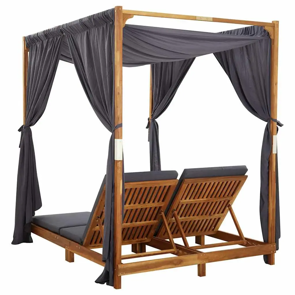 Double Sun Lounger Outdoor Garden Patio Furniture Foldable Backrest Curtains
