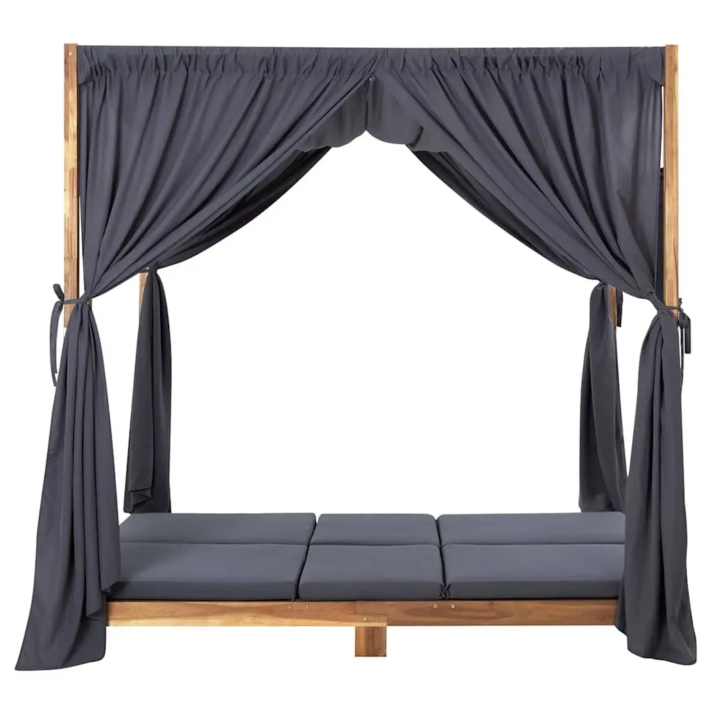 Double Sun Lounger Outdoor Garden Patio Furniture Foldable Backrest Curtains