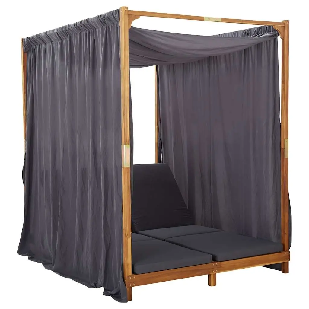 Double Sun Lounger Outdoor Garden Patio Furniture Foldable Backrest Curtains