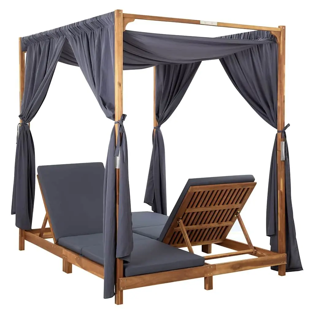 Double Sun Lounger Outdoor Garden Patio Furniture Foldable Backrest Curtains
