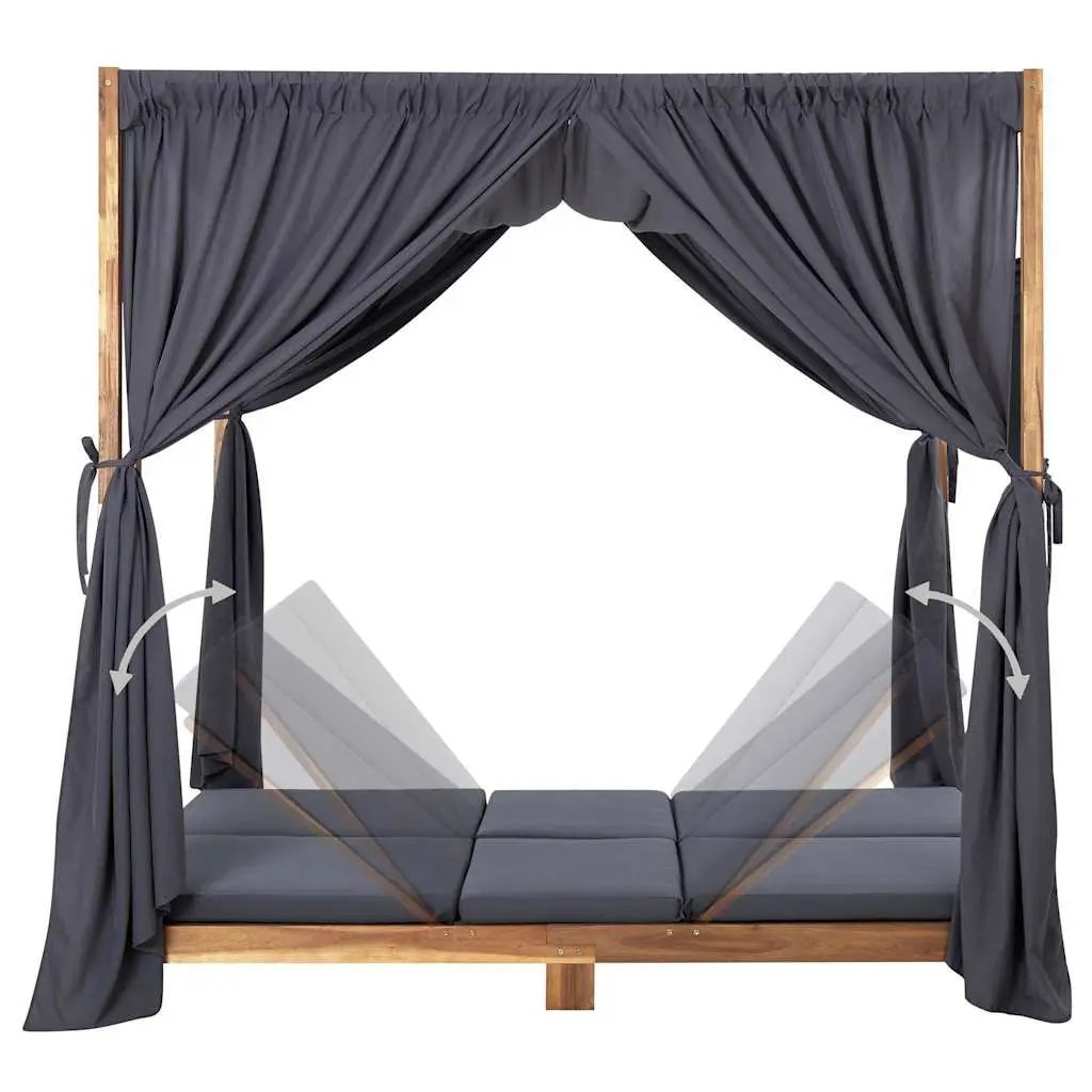 Double Sun Lounger Outdoor Garden Patio Furniture Foldable Backrest Curtains