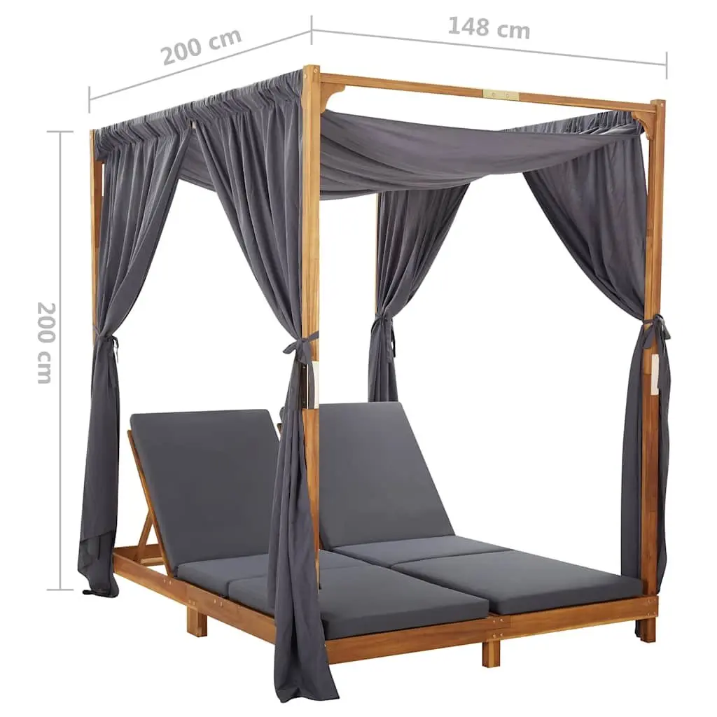 Double Sun Lounger Outdoor Garden Patio Furniture Foldable Backrest Curtains