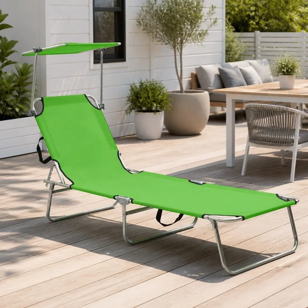 Sun Lounger with Adjustable Canopy and Backrest