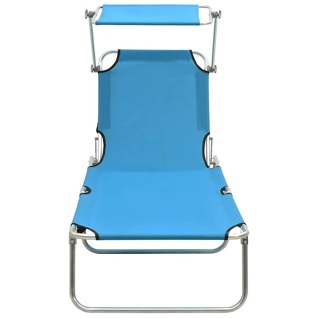 Folding Sun Lounger with Adjustable Canopy Steel Frame Outdoor Sunbed Turquoise