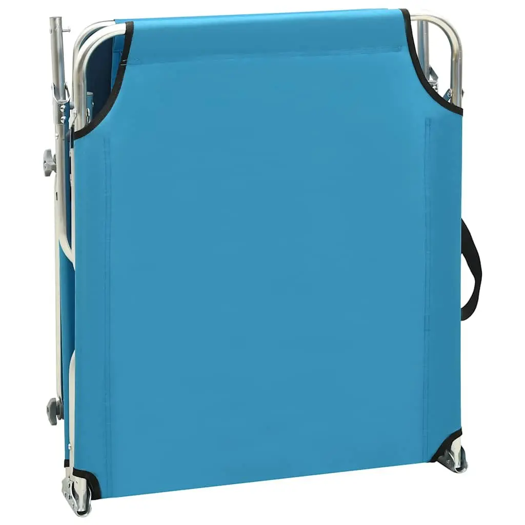 Folding Sun Lounger with Adjustable Canopy Steel Frame Outdoor Sunbed Turquoise