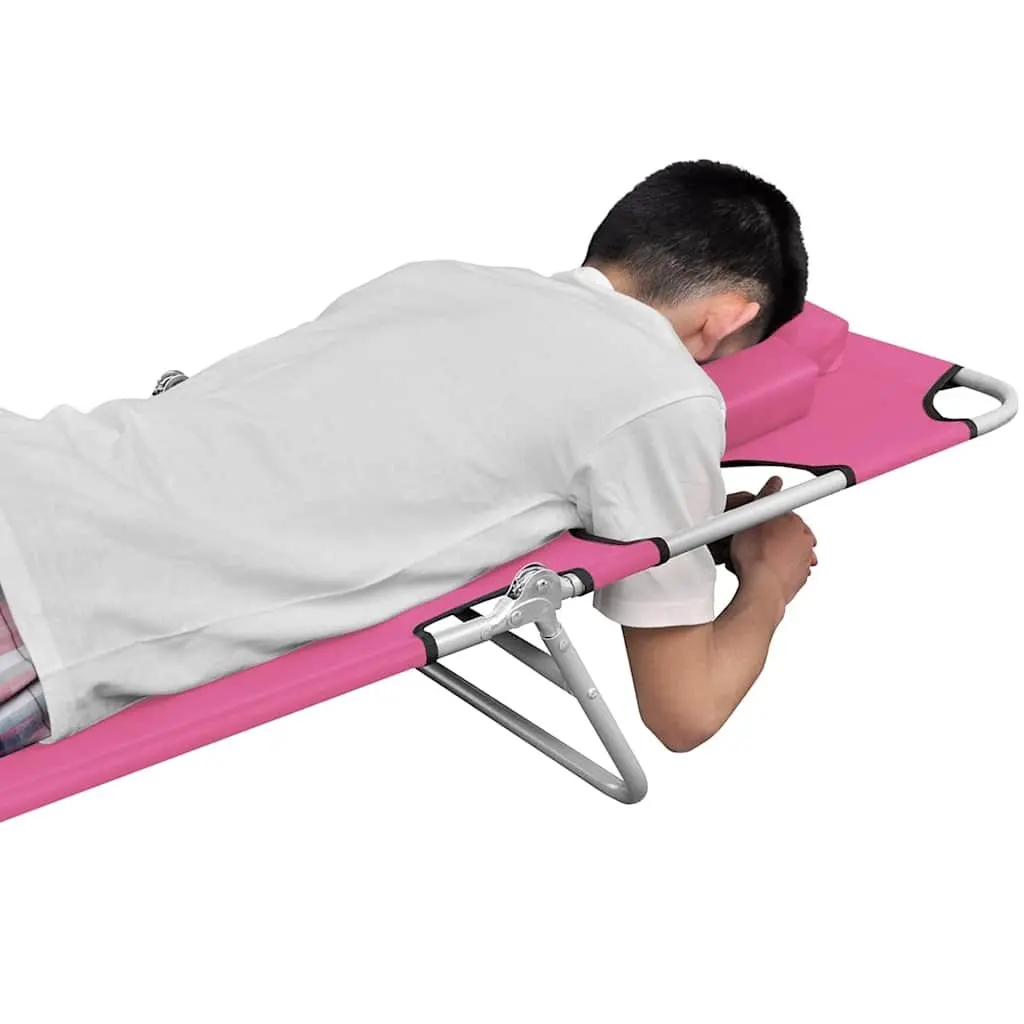 Sun Lounger Folding Daybed Adjustable Backrest Head Cushion Outdoor Garden Beach