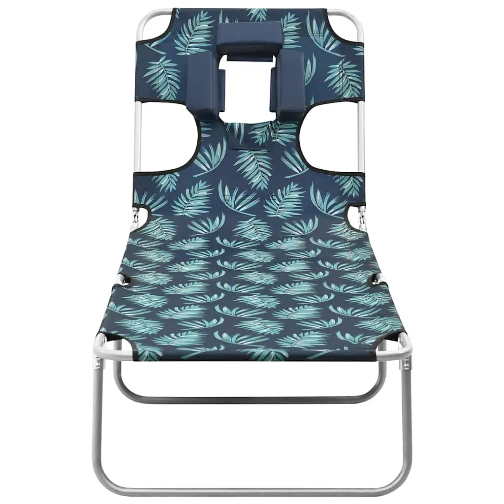 Folding Sun Lounger Green Adjustable Backrest Head Cushion Smooth Fabric