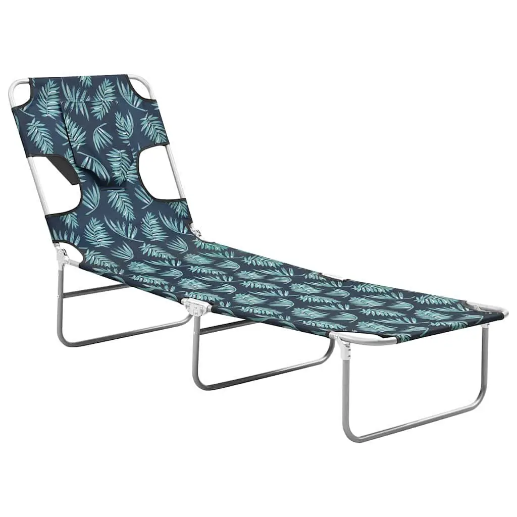 Folding Sun Lounger Green Adjustable Backrest Head Cushion Smooth Fabric