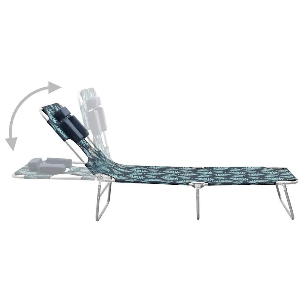 Folding Sun Lounger Green Adjustable Backrest Head Cushion Smooth Fabric