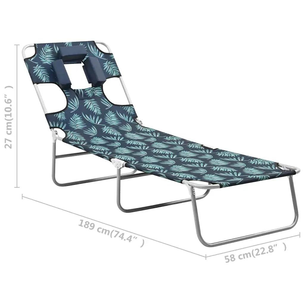 Folding Sun Lounger Green Adjustable Backrest Head Cushion Smooth Fabric