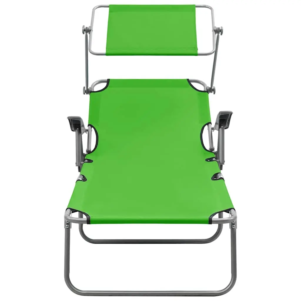 Sun Lounger Green Adjustable Backrest Foldable with Canopy