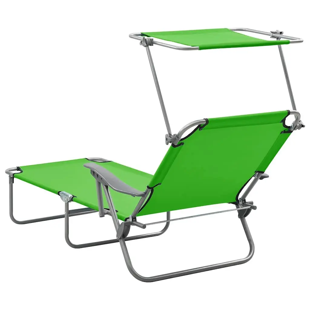 Sun Lounger Green Adjustable Backrest Foldable with Canopy