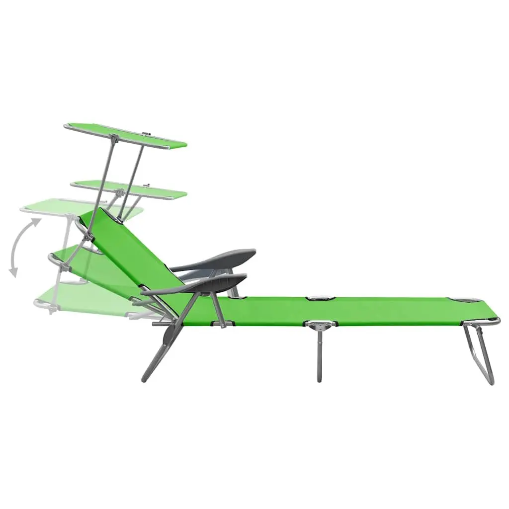 Sun Lounger Green Adjustable Backrest Foldable with Canopy