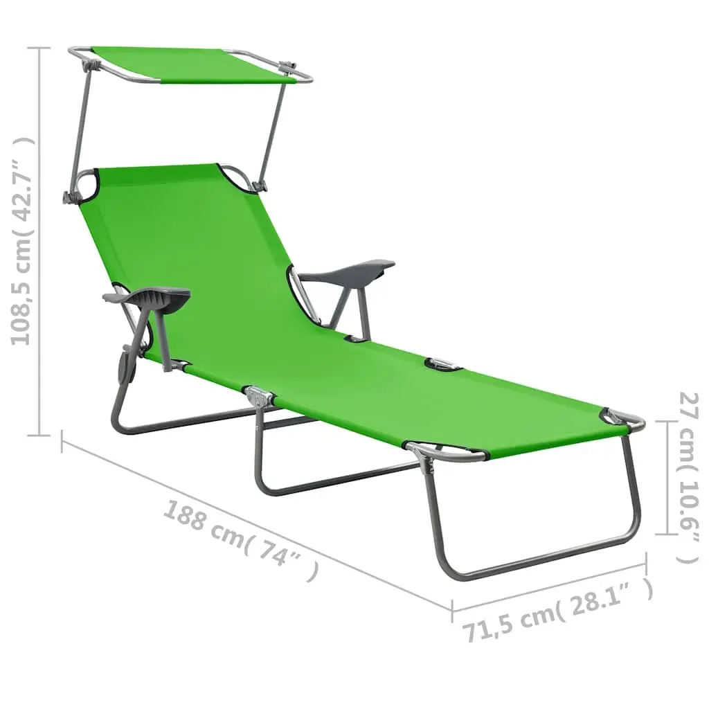 Sun Lounger Green Adjustable Backrest Foldable with Canopy