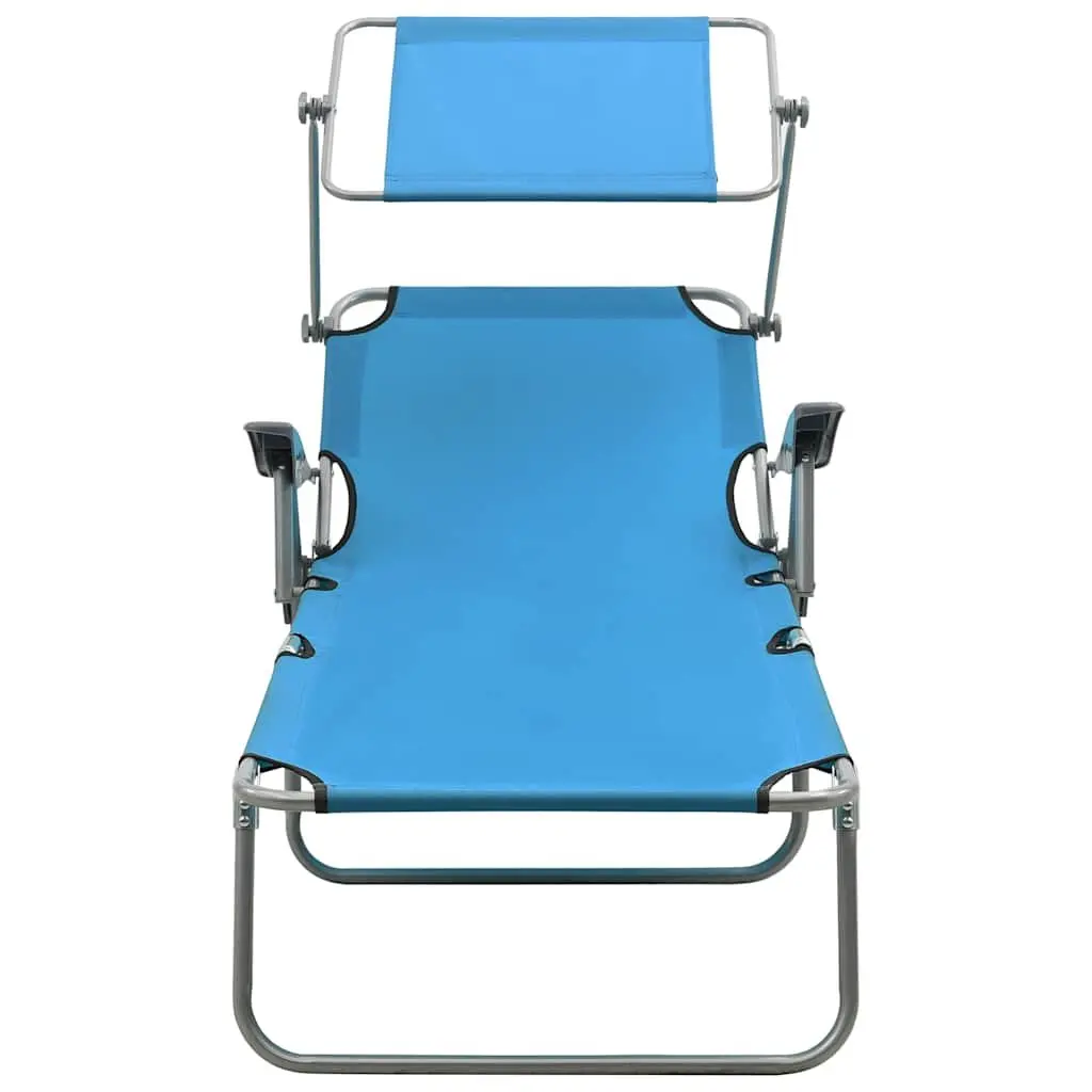 Sun Lounger Blue Foldable Adjustable Backrest Canopy for Garden Patio Beach