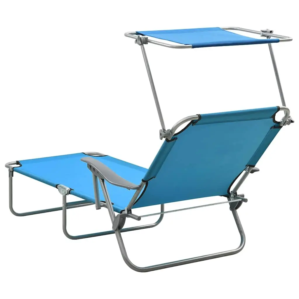Sun Lounger Blue Foldable Adjustable Backrest Canopy for Garden Patio Beach