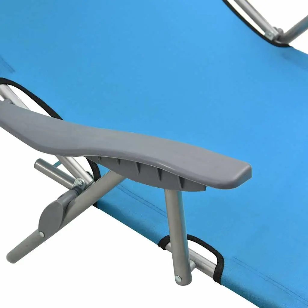 Sun Lounger Blue Foldable Adjustable Backrest Canopy for Garden Patio Beach