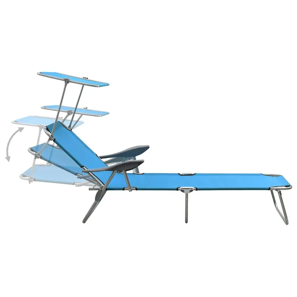 Sun Lounger Blue Foldable Adjustable Backrest Canopy for Garden Patio Beach