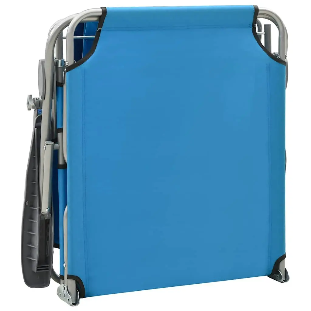Sun Lounger Blue Foldable Adjustable Backrest Canopy for Garden Patio Beach