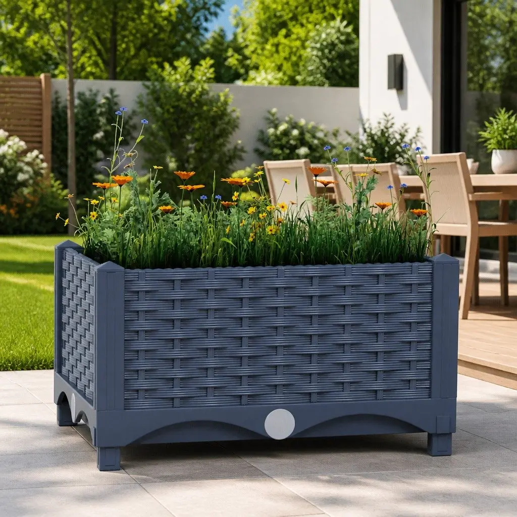 Raised Garden Bed Planter Grey 40x40x23cm Sturdy Polypropylene Outdoor Use