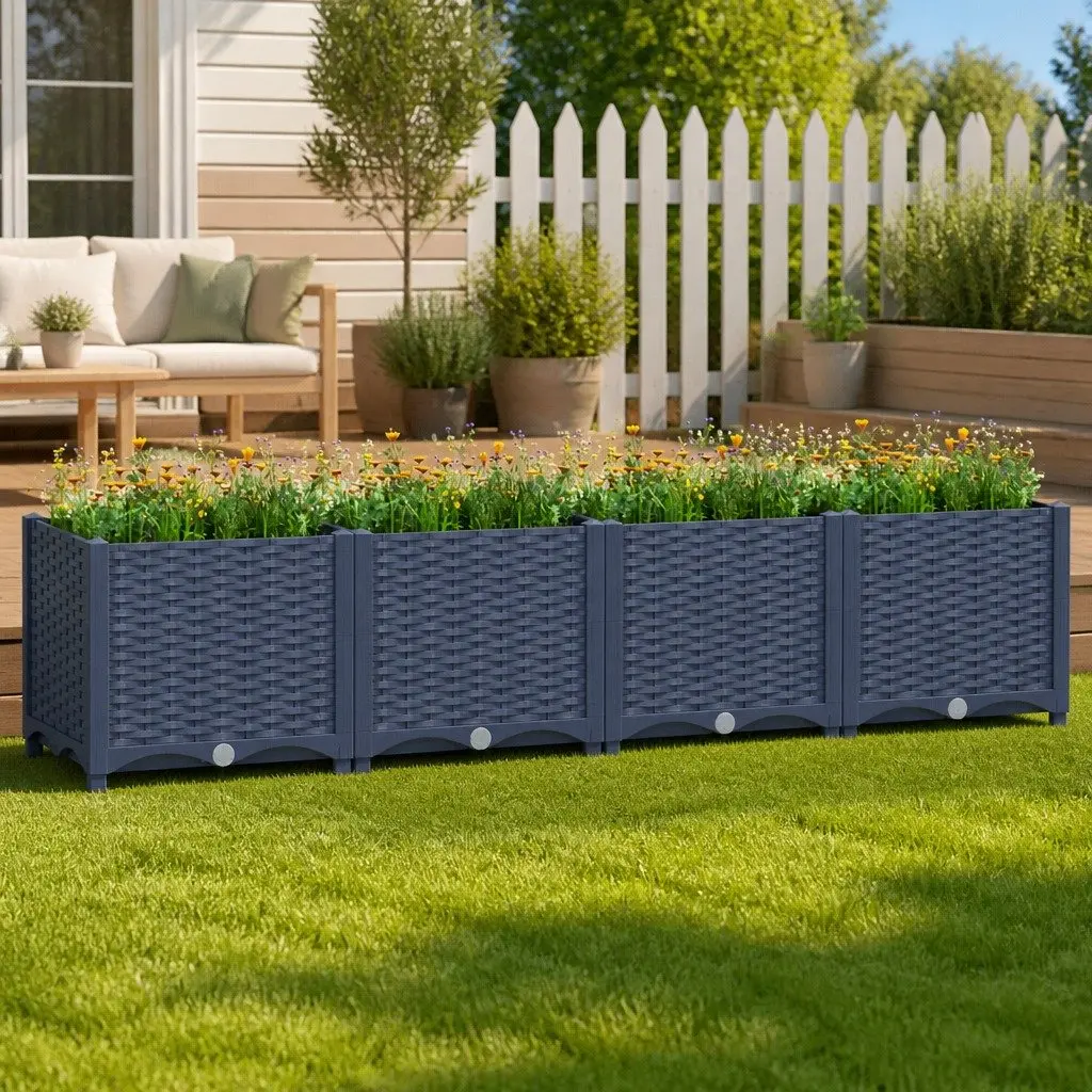 Raised Garden Bed Planter Blue Polypropylene Outdoor Patio Vegetables Flowers