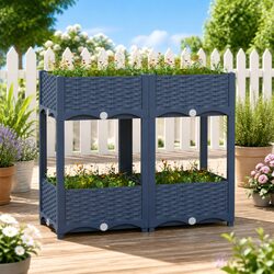 Compact Grey Raised Garden Bed Planter with Shelves