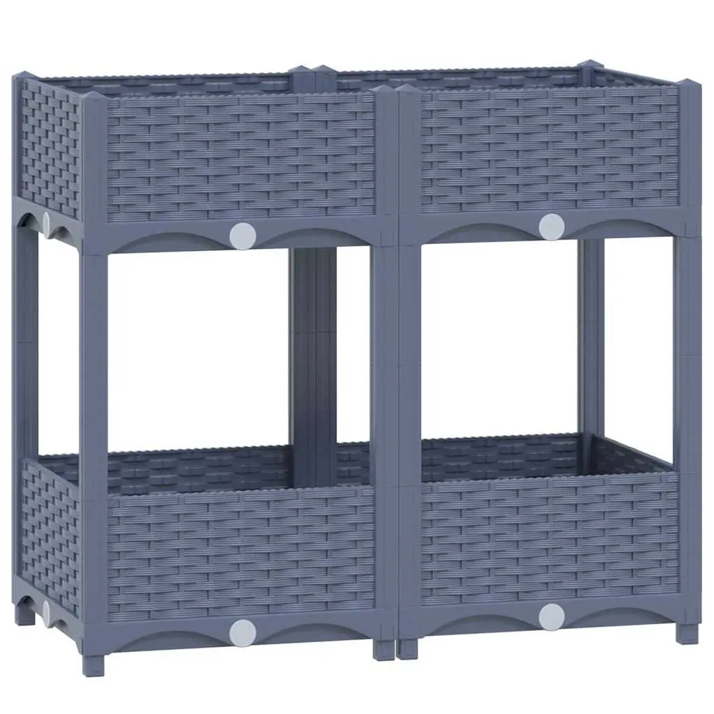Raised Garden Bed Planter Grey 80L x 40W x 71H cm with 2 Shelves for Organized Plant Display
