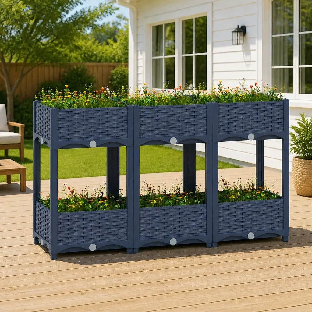 Raised Garden Bed Planter Grey 120x40x71cm Two Shelf Outdoor Growing Container