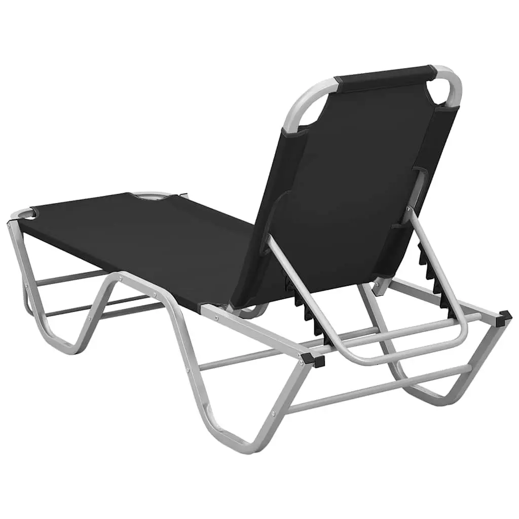Sun Lounger Black Adjustable Reclining Chair Outdoor Seating