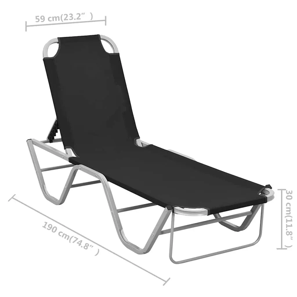 Sun Lounger Black Adjustable Reclining Chair Outdoor Seating