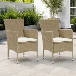 Outdoor Dining Chairs Set in Beige with Cushions Included