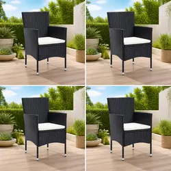 Outdoor Dining Chairs Set 4 pcs Garden Poly Rattan Black Armchair Seating