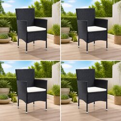 Outdoor Dining Chairs Set 4 pcs Garden Poly Rattan Black Armchair Seating